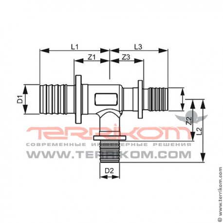 Двойной тройник TECEflex (латунь никелированная)