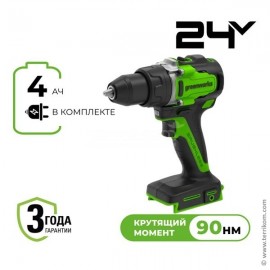 Дрель-шуруповёрт аккумуляторная, 24 В, 45/90 Нм, бесщеточная, с 1хАКБ 4 Ач и ЗУ