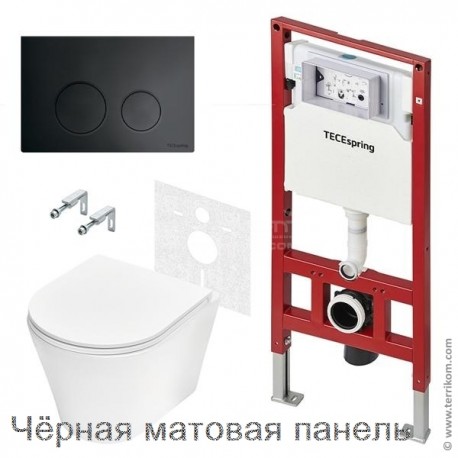 Комплект для установки подвесного унитаза: застенный модуль TECEspring base, панель смыва TECEspring LT, унитаз Model K