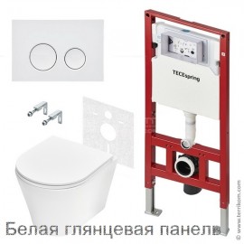 Комплект для установки подвесного унитаза: застенный модуль TECEspring base, панель смыва TECEspring LT, унитаз Model K