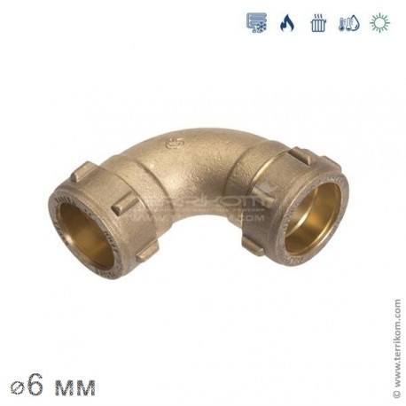 Угол 90° компрессионный (закругленный) (латунь DZR), IBP Conex Compression