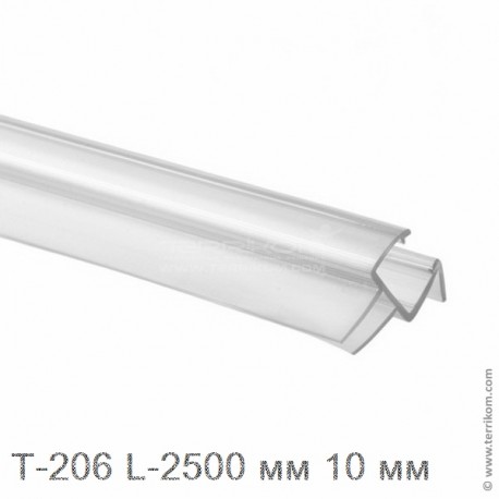 Профиль уплотнительный L-2500 мм, для стекла 10 мм (прозрачный ПВХ)
